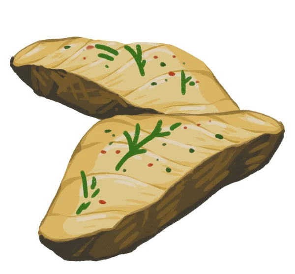 Bílé Maso Mořské Plody Vařit Ryby Plátek Ruční Malba Ilustrace — Stock fotografie