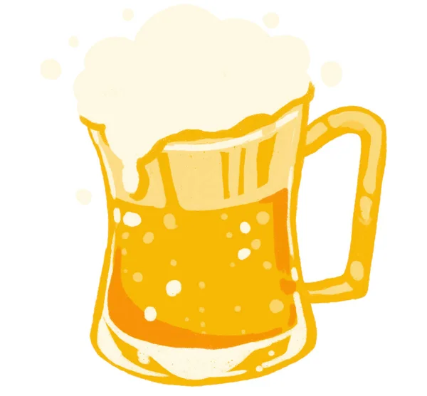 冷たいビールの手描きイラストのマグカップピント — ストック写真
