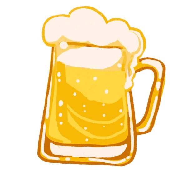 冷たいビールの手描きイラストのマグカップピント — ストック写真