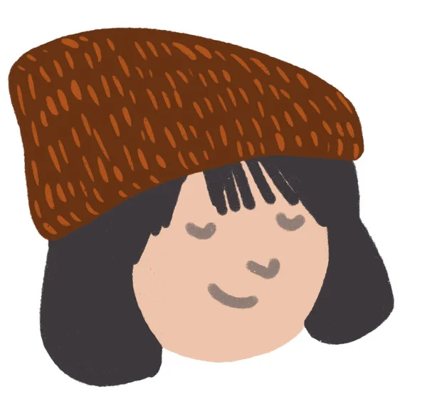 Asian Woman Face Wearing Winter Beanie Hats Cartoon Illustration Art — Stock Photo, Image