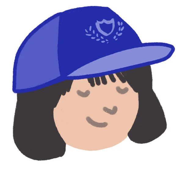 Asiatico Donna Faccia Indossare Sport Cap Cappelli Cartone Animato Illustrazione — Foto Stock