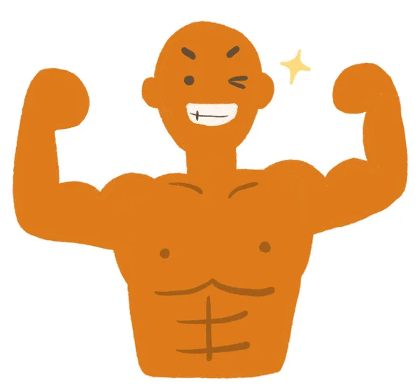 幸せな魅力的なトレーナー男とともに筋肉と6パック笑みを浮かべて優美にかわいい漫画のキャラクターイラストアート — ストック写真