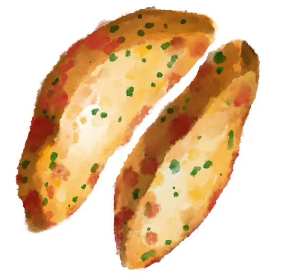 油炸马铃薯楔形厚切油炸水彩画插图 — 图库照片