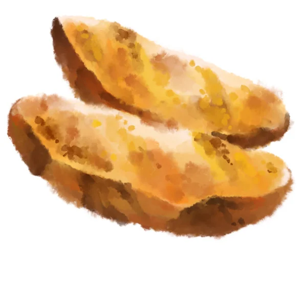 Πατάτες Πατάτες Σφήνα Παχιά Περικοπή Βαθιά Τηγανητές Πατάτες Ακουαρέλα Ζωγραφική — Φωτογραφία Αρχείου