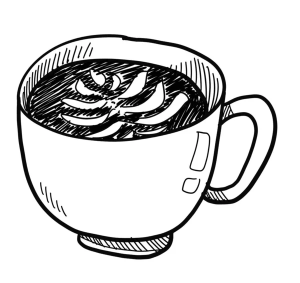 Горячий Кофе Напиток Черный Экспрессо Капучино Руки Рисования Каракули Акварель — стоковое фото