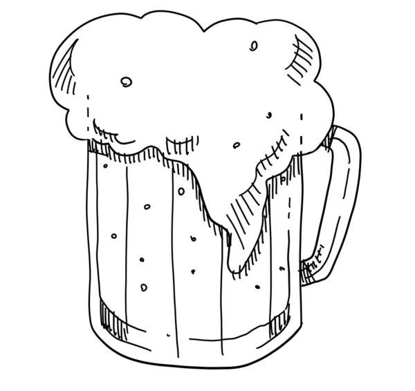 Холодное Золотое Пиво Пеной Пинте Ручной Каракули Рисование Акварелью Иллюстрации — стоковое фото