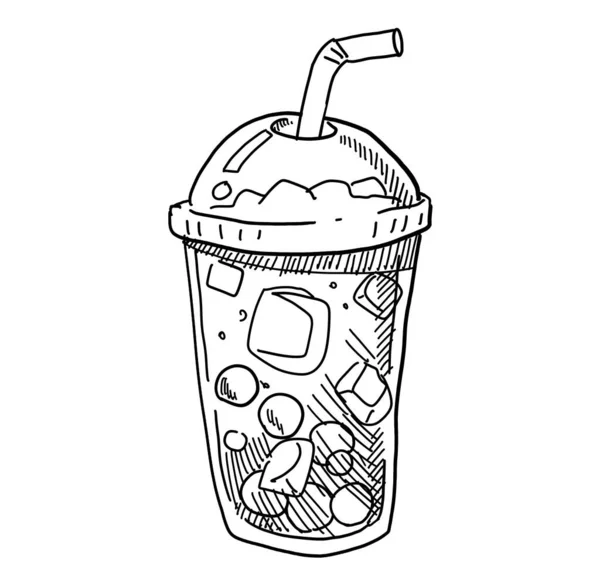 Iced Tead Cold Drink Cafe Bevarage Boba Hand Doodle Drawing — Stock Photo, Image