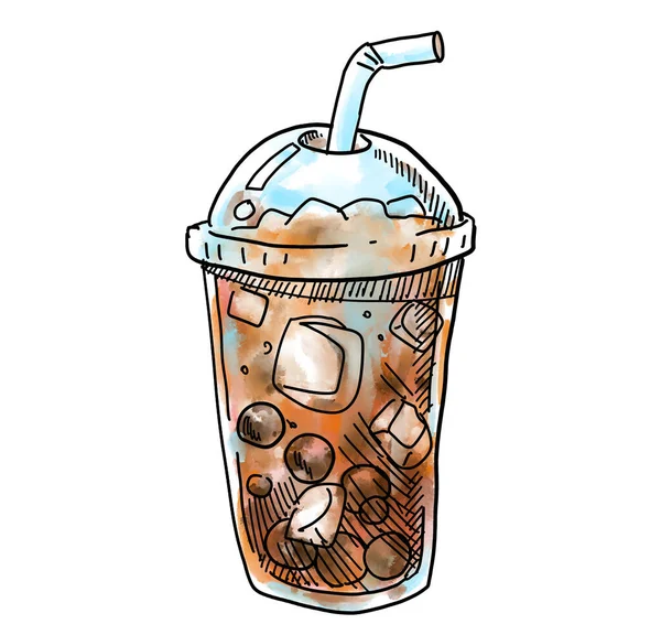 Παγωμένος Tead Κρύο Ποτό Καφέ Bevarage Boba Χέρι Doodle Σχέδιο — Φωτογραφία Αρχείου
