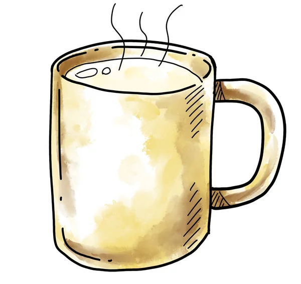 Hot Warm Milk Drink Comfort Bevarage Hand Doodle Drawing Watercolor — Stock Photo, Image