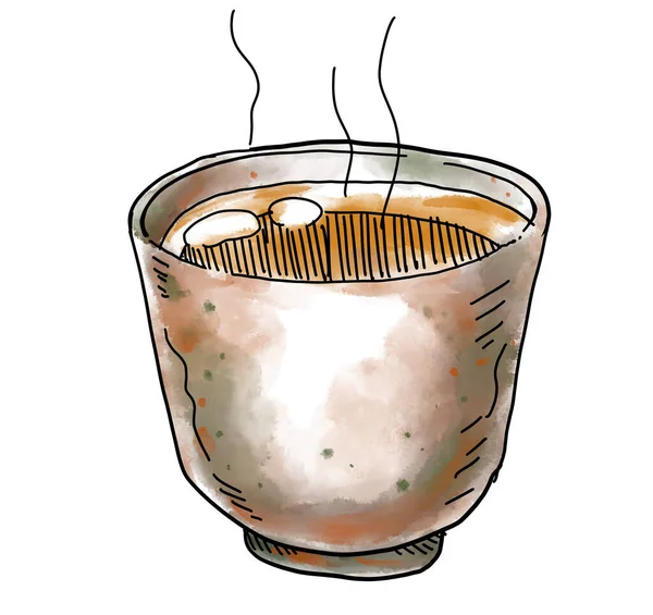 Hot Tea Drink Drink Hand Drawing Watercolor Painting Illustration Art — Stok Foto