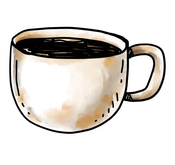 Sıcak Kahve Içeceği Siyah Ekspreso Cappucino Karalama Suluboya Çizim Sanatı — Stok fotoğraf