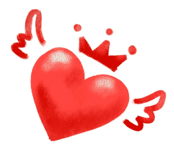 Valentýn Ruční Kreslení Čmáranice Srdce Vyhrát Tvar Křídlo Efekt Prvky — Stock fotografie