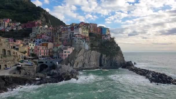 Cinque Terra Spezia Talya Manarola Sahil Köyü Kış Batımında Güzel — Stok video