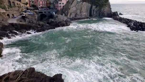 Cinque Terra Spezia Talya Manarola Sahil Köyü Kış Batımında Güzel — Stok video