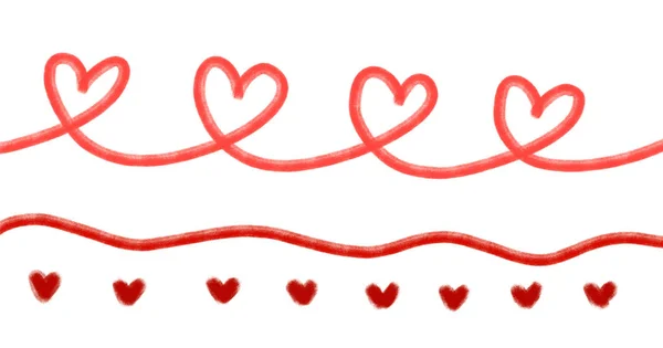 Valentines Den Ruční Kreslení Čára Banner Ilustrace Srdce Dekorace Prvky — Stock fotografie