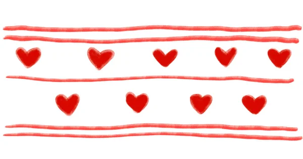 Valentines Day Hand Drawing Line Banner Illustration Heart Decoration Elements — Stock Photo, Image