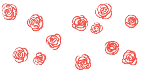 Valentines Den Ručně Kreslení Čára Banner Ilustrace Červené Růže Dekorace — Stock fotografie