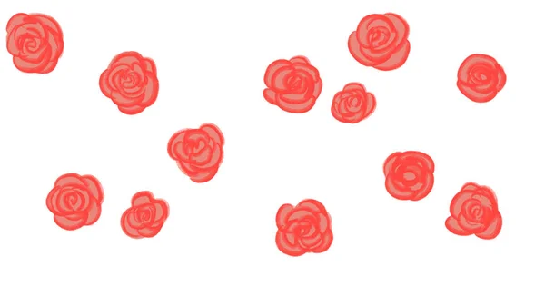 Valentines Den Ručně Kreslení Čára Banner Ilustrace Červené Růže Dekorace — Stock fotografie