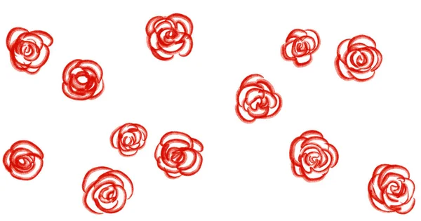 Valentines Day Hand Drawing Line Banner Illustration Red Roses Decoration — Stock Photo, Image