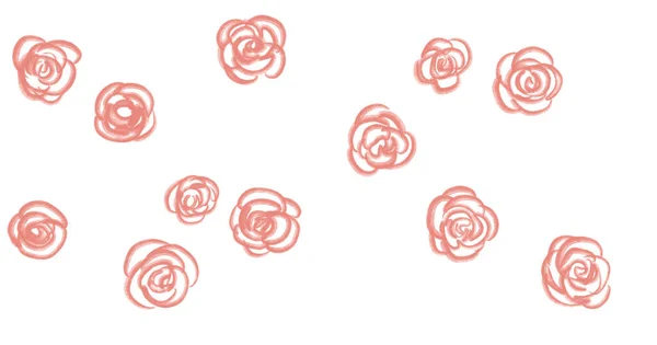 Valentinstag Hand Zeichnung Linie Banner Illustration Rote Rosen Und Dekorationselemente — Stockfoto
