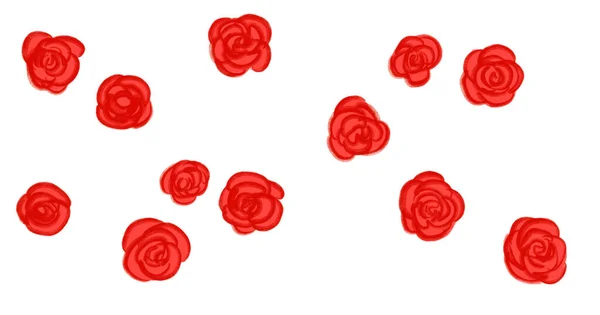 Día San Valentín Mano Dibujo Línea Bandera Ilustración Rosas Rojas —  Fotos de Stock