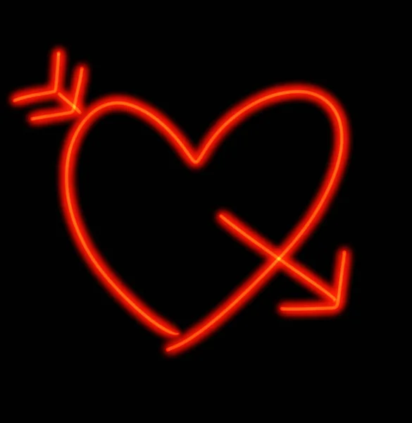 Neon Kalp Parıltısı Sevgililer Günü Aşk Elementi Sembolü Çizim Sanatı — Stok fotoğraf