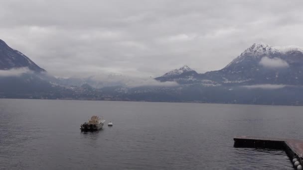 Varenna Shore Lake Como Italy Vacation Destination Cold Snowy Winter — Video