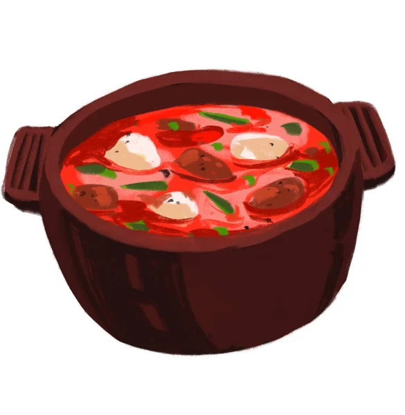 Korean Kimchi Jjigae Hot Soup Hand Paitning Illustration Food — Stock Photo, Image