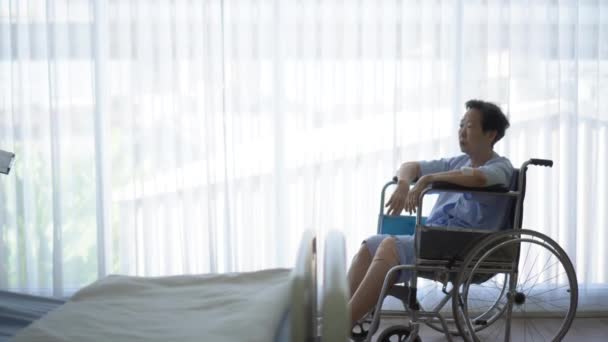 Asiatiska Överläkare Oro Kontrollera Hälsa Indure Tillstånd Rullstol Gamla Kvinna — Stockvideo