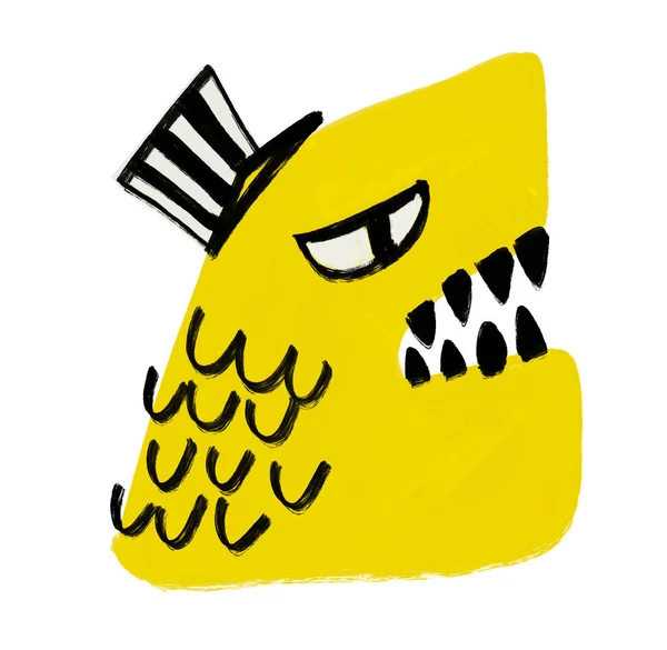 Canavar Karakteri Çizimi Sarı Renkli Komik Çizgi Film Karalama Yağlı — Stok fotoğraf
