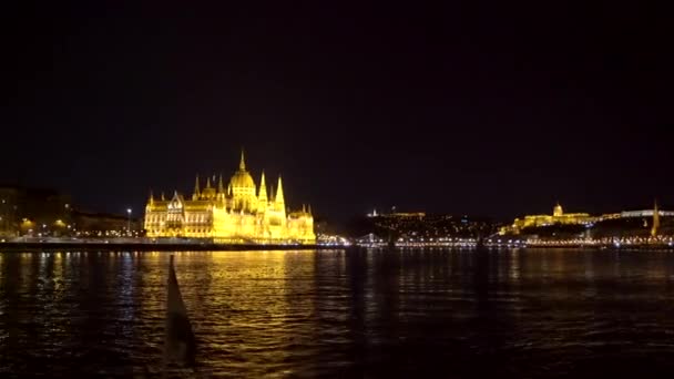Parlamento Budapest Ungheria Bella Pietra Miliare Architettura Europea Illuminazione Illuminare — Video Stock