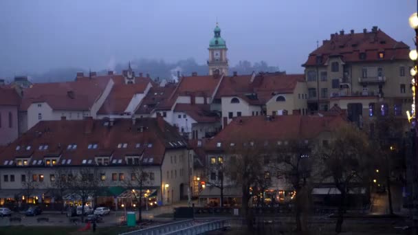 Maribor Slovania Şehir Manzarası Tarihi Bina Drava Nehri Boyunca Kış — Stok video