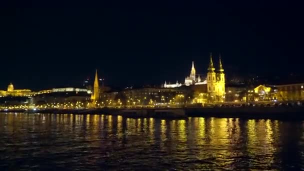 Fantastisk Vacker Stad Natt Landskap Budapest Ungern Historiska Huvudstad Donau — Stockvideo