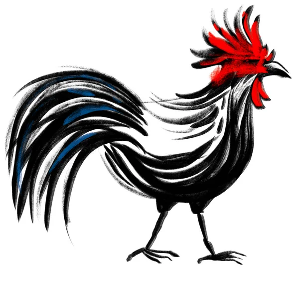 Gallo Pollo Mascota Caligrafía Cepillo Tinta Negra Pintura Estilo Chino —  Fotos de Stock