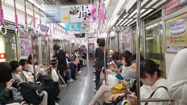 Osaka Japón May 2023 Dentro Mujer Solo Entrena Transporte Público — Vídeos de Stock