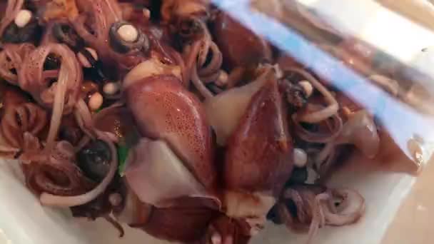 Firefly Hotaru Ika Squid Japanese Seasonal Seafood Toyama Japan Marinated — Stock Video