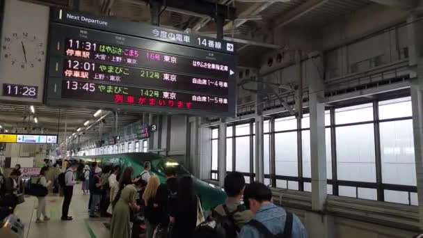 Sendai Japón Junio 2023 Shinkansen Tren Velocidad Bala Que Llega — Vídeos de Stock