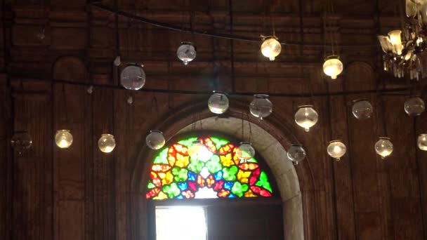 Мечеть Мухаммеда Али Купол Интерьера Isalamic Красивая Архитектура Потолок Освещение — стоковое видео