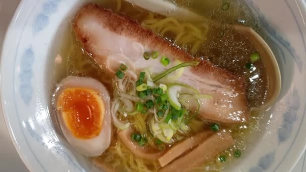 Hokkaido Signature Dish Salt Hot Noodle Shio Ramen Thick Pork — Stock Video