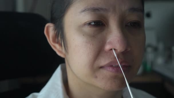 Asian Adult Woman Tear Crying Reaction Covid Nasal Kit Test — Video