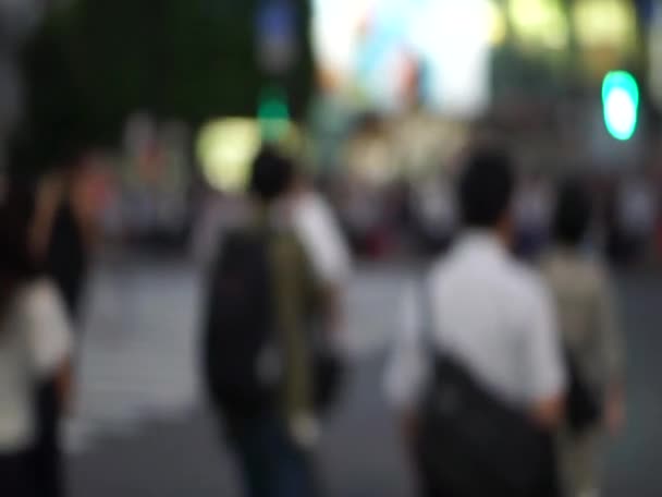 Rozostření Shot Japonsko Slavný Křižovatka Shinuya Kříž Večerní Obloze Neonové — Stock video