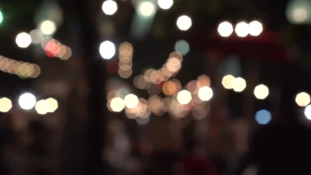 Розмитий Боке Вечірній Нічний Базарний Фестиваль Дворі Традиційний Ярмарок Веселощів — стокове відео