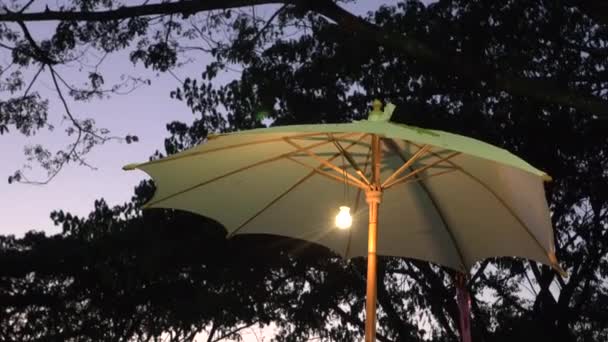 Asian Style Umbrella Thailand Chiangmai Festival Vibe Garland Light Night — Stock Video