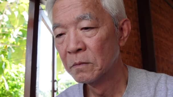 亚洲老年人看上去忧心忡忡 独自思考面部表情高清 — 图库视频影像