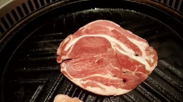 Dzsingisz Kán Nagy Étkezés Bárány Birka Hús Szelet Japán Hokkaido — Stock videók
