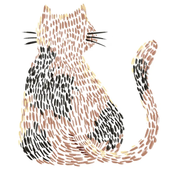 Macska Cica Öltés Hímzés Stílus Illusztráció Művészet Cérna Imitál Kéz — Stock Fotó