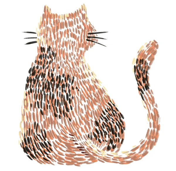 Kočičí Kotě Steh Vyšívání Styl Ilustrace Výtvarné Nitě Napodobit Ruční — Stock fotografie