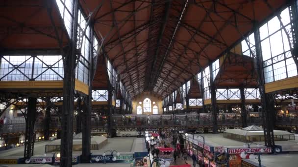 2022年12月7日匈牙利布达佩斯中央大市场大厅内部景观二楼旅游景点 — 图库视频影像