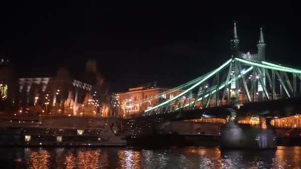 Будапешт Венгрия Декабря 2023 Года Зеленый Мост Свободы Столицы Ночью — стоковое видео