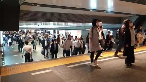 Tokyo Japan Jun 2023 Japanese Crowd People Walking Tokyo Train — Stock Video